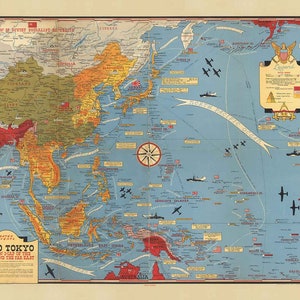 Old World War 2 Map of the Pacific and Tokyo in 1942 by Stanley Turner ...
