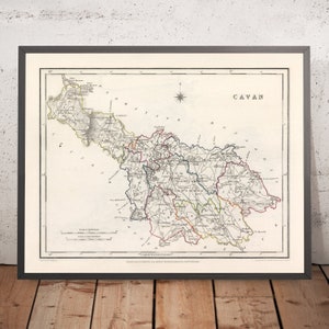 Old Map of County Cavan by Samuel Lewis, 1844: Belturbet, Cootehill, Bailieborough, Virginia, and more