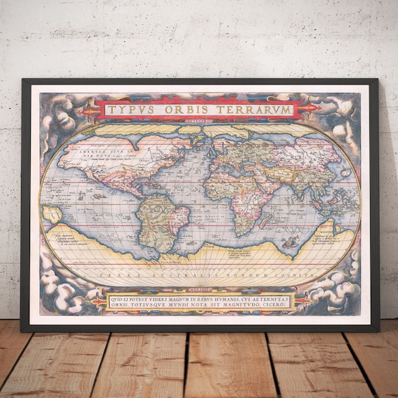 1570 年の古い世界地図 - 最初の世界地図帳 - アブラハム オルテリウス