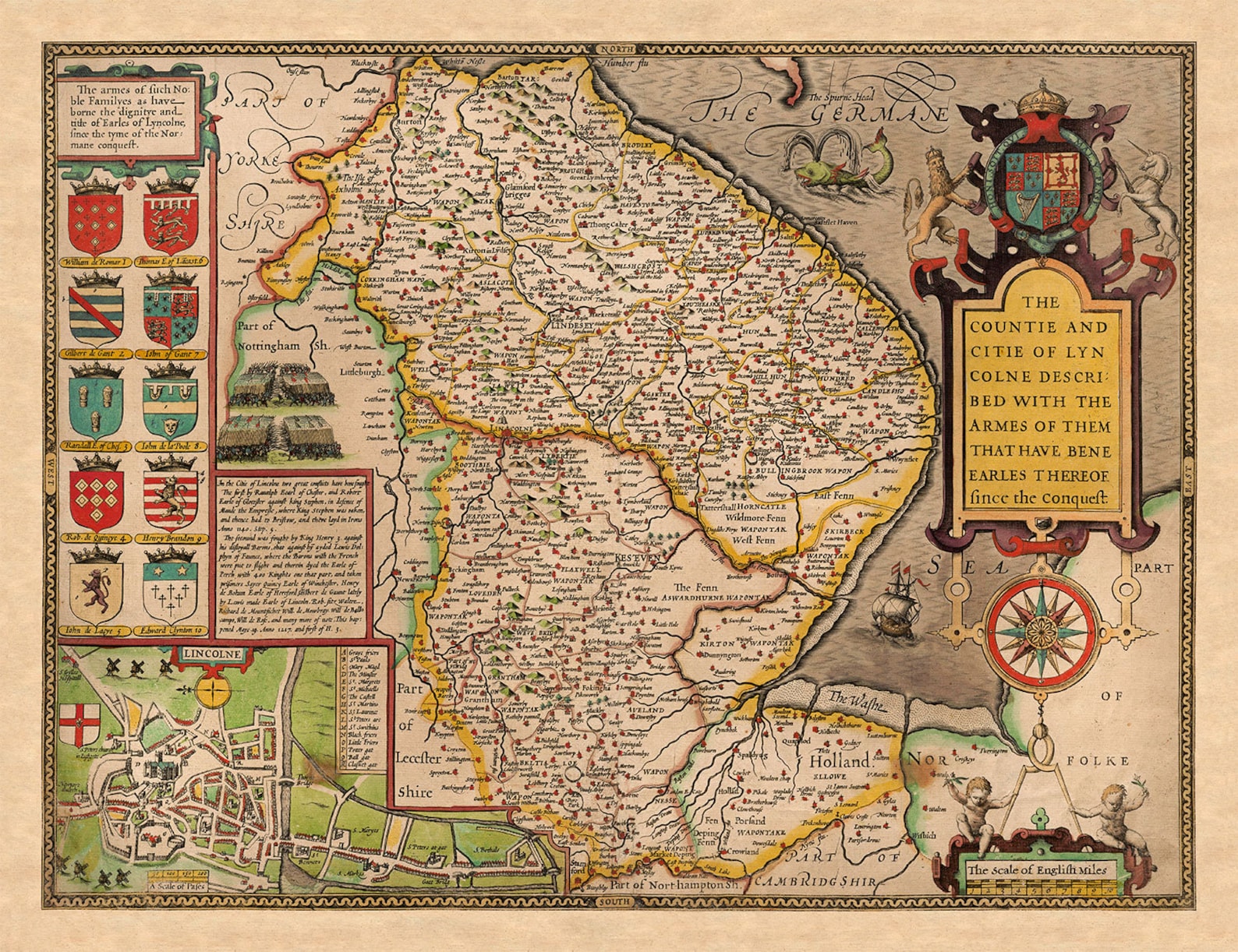 Old Map of Lincolnshire in 1611 by John Speed Lincoln Etsy UK