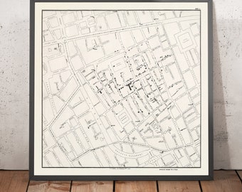 Old Map of the Cholera Outbreak in London by John Snow, 1855: Water Pumps, Deaths, Streets
