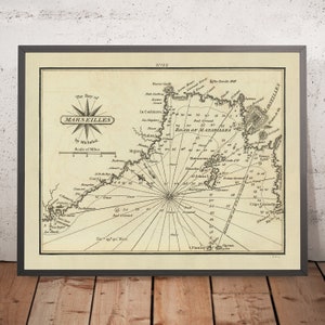 Old Bay of Marseille, France Nautical Chart by Heather, 1802: Les Îles, Military Installations