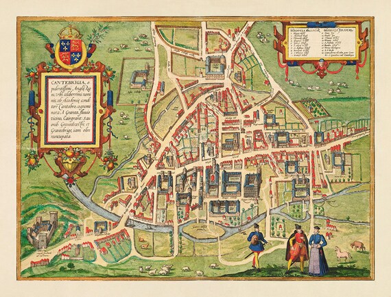 Map Of Cambridge Colleges Old Map Of Cambridge And University Colleges 1575 Trinity | Etsy Canada
