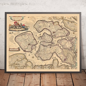 Old Map of Zeeland by Visscher, 1690: Terneuzen, Vlissingen, Bergen op Zoom, Goes, Middelburg