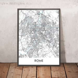 Modern City Map of Rome, Italy: Colosseum, Pantheon, Roman Forum, Trevi Fountain, Vatican City