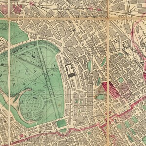 Big Old Map of London by Bacon, 1890 - Rare Folding Wall Chart of Victorian England - Postcodes, Train Stations, Parks - Framed or Unframed image 7