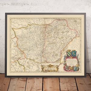 Old Map of Burgundy, France by Visscher, 1690: Dijon, Besançon, Chalon-sur-Saône, Belfort, Parc naturel régional du Morvan