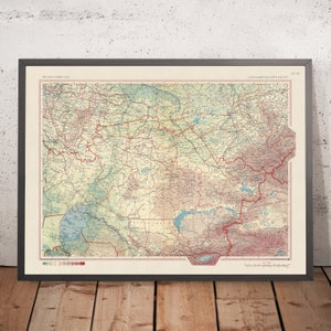 Old Map of Kazakhstan, 1967: Almaty, Karaganda, Shymkent, Lake Balkhash, Aral Sea