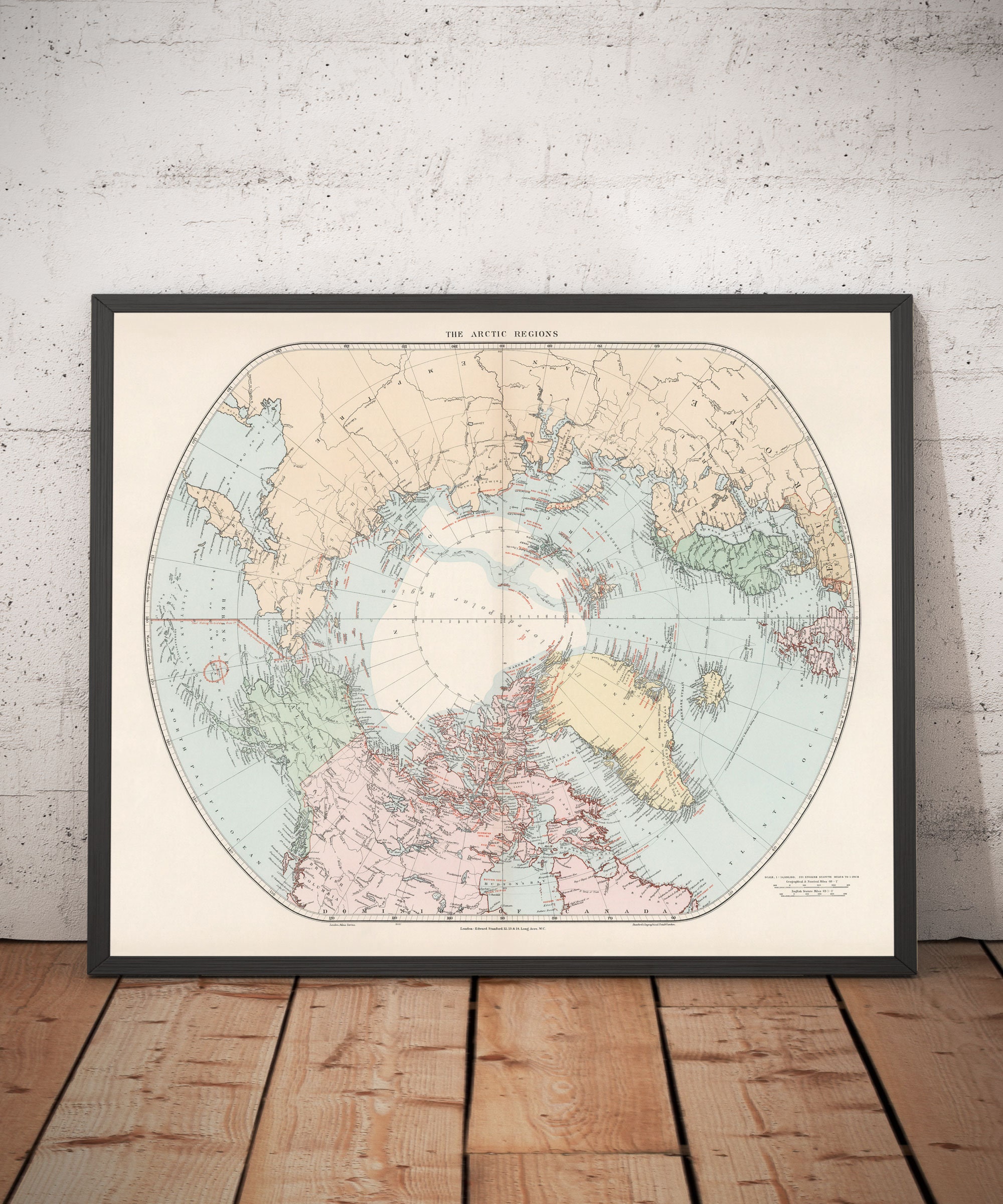 スタンフォードによる 1904 年の古い北極地図 - 北極圏、氷冠、海洋の 