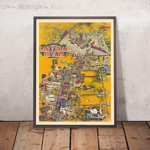 Old Pictorial Map of Las Vegas by Hinton, 1970: The Strip, Caesars Palace, Circus Circus, Fremont St, Convention Center