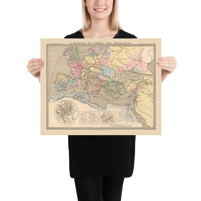 Old Map of the Crusades in Europe and the Middle East, 1838: Routes ...