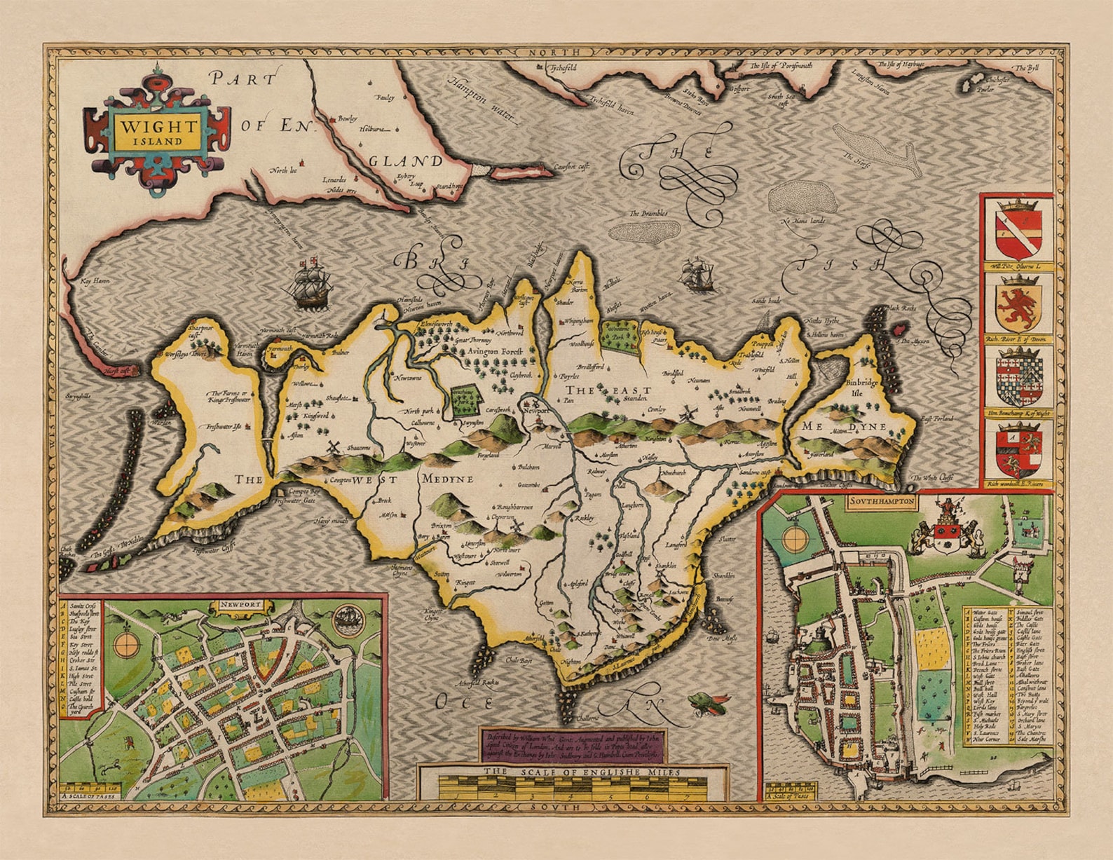 Old Map of Isle of Wight 1611 by John Speed Newport Ride  Etsy