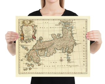 1744 年にボーエンが作成した日本の古地図 - 東京、京都、大阪、本州