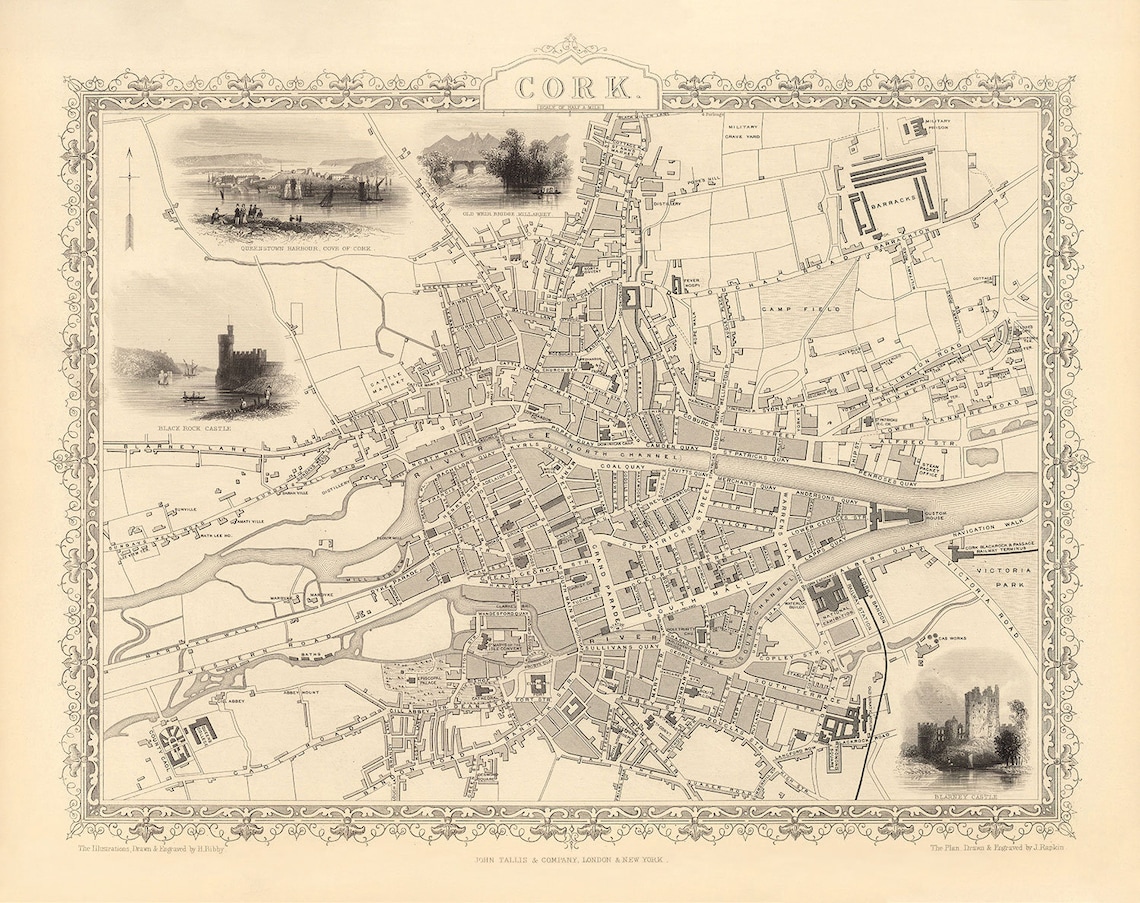 Old Map of Cork Ireland 1851 by Tallis & Rapkin Victorian | Etsy UK