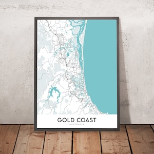 Modern City Map of Gold Coast, Australia: Surfers Paradise, Broadbeach, Sea World, Dreamworld, Pacific Motorway