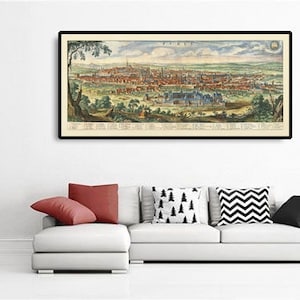 Rare carte ancienne de Paris, France par Matthaus Merian en 1648 - Notre Dame, Sainte-Chapelle, Hospital St Louis, Bastille - Carte encadrée, non encadrée