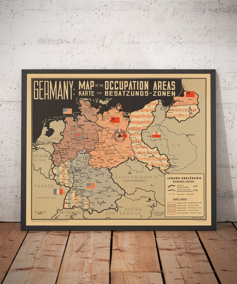 Nazi Germany World War 2 Map Post War Potsdam Chart Communist East & Allied West Berlin Occupation Framed or Unframed image 1
