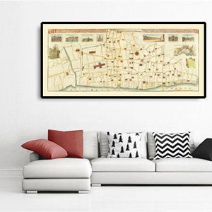 Old Map of the Great Fire of London in 1667 by Leake & Vertue - London Bridge, Westminster, River Thames, St Paul&#39;s Cathedral, Southwark