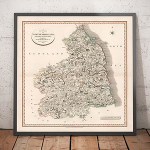 Alte Karte von Northumberland um 1801 von John Cary – Newcastle, Belford, Hexham, Haltwhistle, Durham