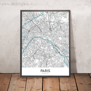 Modern City Map of Paris, France: Eiffel Tower, Louvre, Notre-Dame, Champs-Élysées, Montmartre