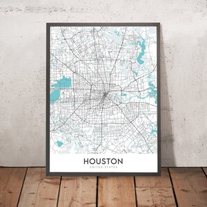 Modern City Map of Houston, TX: Downtown, Minute Maid Park, The Galleria, I-10, I-45