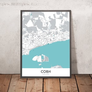 Modern Town Map of Cobh, Ireland: Cobh Cathedral, Cork Harbour, Great Island, Spike Island, Titanic Experience Cobh