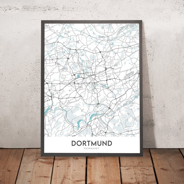 Plan de la ville moderne de Dortmund, en Allemagne : Westfalenstadion, Signal Iduna Park, Dortmunder U, Zeche Zollern, Kokerei Hansa