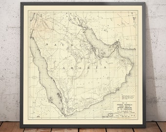 Old Aramco Map, 1953 - First Arabian American Oil Company Map - Saudi Arabia, Pipelines, Extraction, Dubai, Riyadh - Framed, Unframed Gift