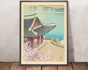 Spring at Pubyong Pavilion in Pyongyang, Korea by Hasui Kawase 1939
