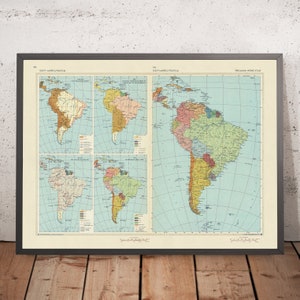 Old Infographic Map of South America, 1967: Political Charts, Colonial Development, Independence Struggles