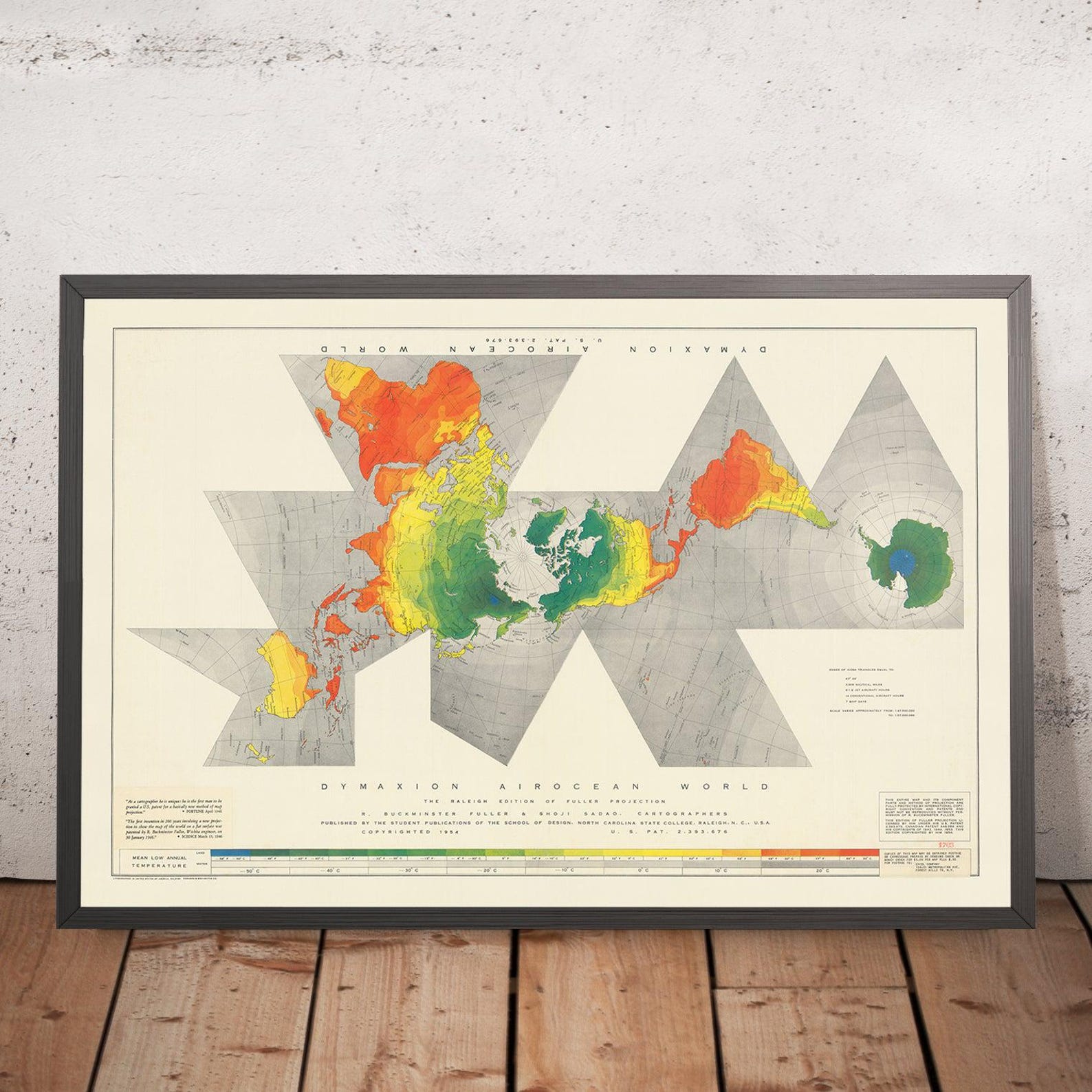 Old Dymaxion Airocean World Map by Buckminster Fuller, 1954 ...