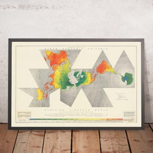 Old Dymaxion Airocean World Map by Buckminster Fuller, 1954: Icosahedron Projection, One Island Earth