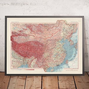 Old Map of Mongolia and China, 1967: Korea, Taiwan, Detailed Political and Physical Atlas