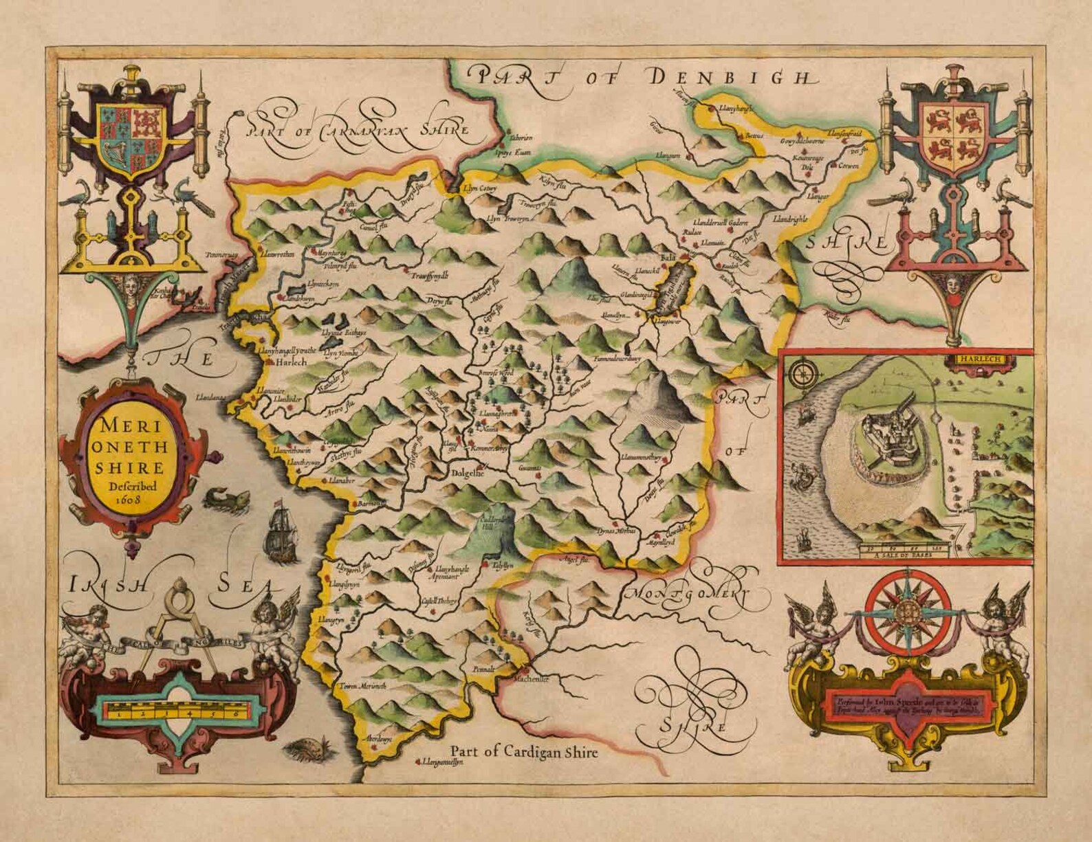 Old Map Of Merionethshire Wales In 1611 By John Speed Dolgellau Old Map Of Merionethshire Wales In 1611 By John Speed Dolgellau