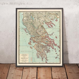 Old Map of Ancient Greece by Van Kampen in 1889 - Athens, Corfu, Zakynthos, Megara, Sparti