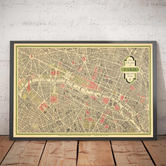 アート・デザイン・音楽 HISTORIC MAPS AND VIEWS OF PARIS Old Map of Paris 1878 Birds Eye View France Buildings Street
