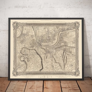 Old Map of West and South West London, 1746 by John Rocque - Fulham, Wandsworth, Chelsea, Putney, Battersea SW3 SW6 SW10 SW11 SW13 SW15 SW18