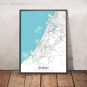 Modern City Map of Dubai, UAE: Burj Khalifa, Palm Jumeirah, Downtown, Marina