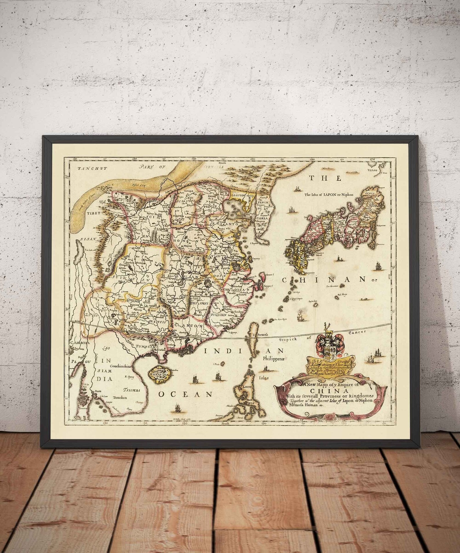 Old Map of China and East Asia, 1669 by Blome - Great Wall, Cantons ...