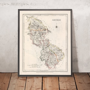 Old Map of County Leitrim by Samuel Lewis, 1844: Carrick-on-Shannon, Manorhamilton, Drumshanbo, Dromahair, Lough Allen