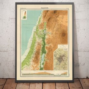 Old Map of Palestine in 1922 by Bartholomew - Jerusalem, Jaffa, Gaza, Amman, Jericho - Framed, Unframed