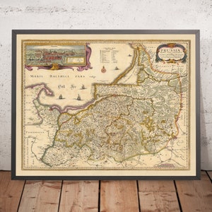 Old Map of Prussia by Visscher, 1690: Gdańsk, Elbląg, Klaipėda, Kaliningrad, Brodnicki Park Krajobrazowy