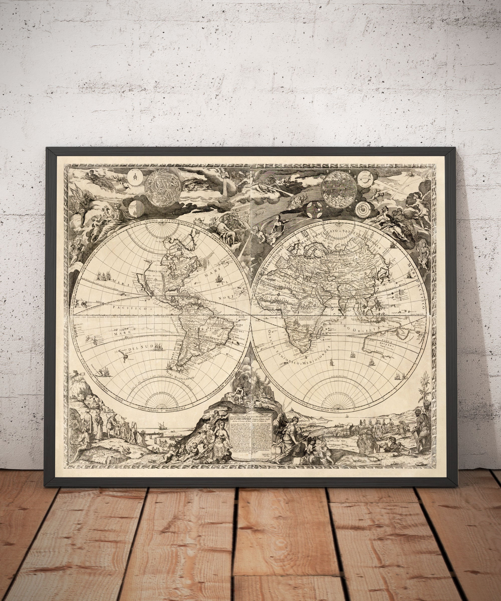 Old World Map, 1700 - Rare Monochrome Antique Atlas Chart, Vintage