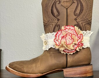 Antique Lace and Ribbon Boot Band | western, accessories, cowboy boot accessories, boots, antique, handmade accessories, flower accessories