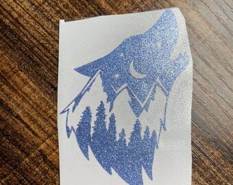 Mountain Wolf Vinyl Decal | sticker, vinyl sticker, glitter sticker, holographic sticker, gifts, customizable, sticker