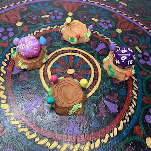 Handmade Polymer Clay Tree Stump D20 Holder With Mushrooms, D&D Accessory