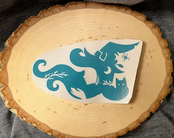 Witch Silhouette Vinyl Decal: 5" Customizable Sticker