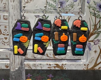 Handmade Polymer Clay Coffin Bookshelf Earrings, Book Lover Gift