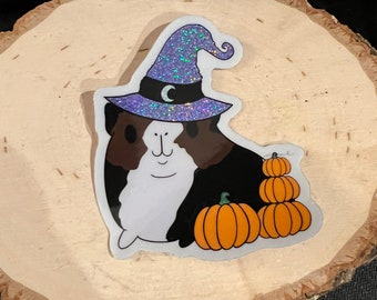 Glitter Guinea Pig Witch Sticker | Halloween Animal Decal