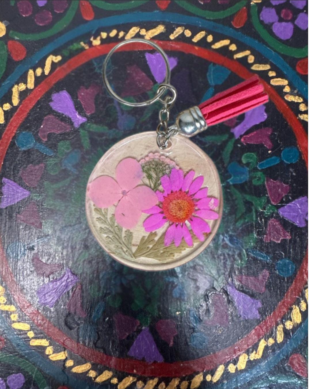 Pressed Powder On Key Chain Handmade Pressed Flower Keychain: Pink Floral Acrylic Charm - Etsy
